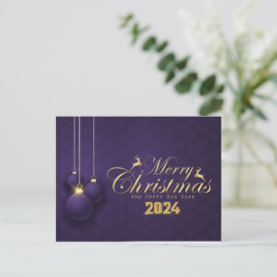 Elegant Purple Merry Christmas, Happy Holiday Postcard