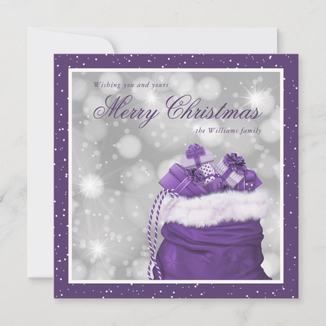 Elegant Purple Merry Christmas Holiday Cards (Front)