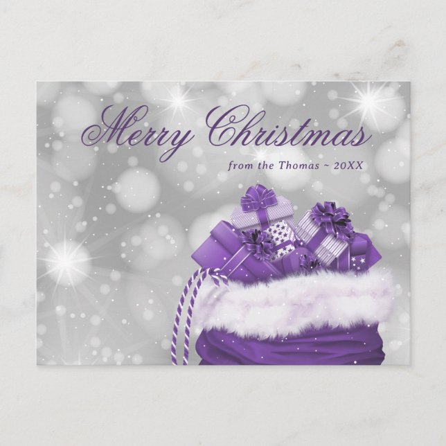 Elegant Purple Merry Christmas Holiday Postcard (Front)
