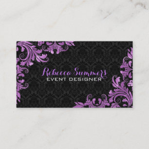 Elegant Purple Metallic Lace Black Damasks Business Card