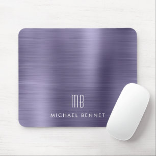 Elegant Purple Metallic Monogram Name Mouse Mat