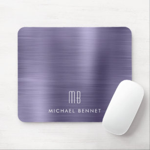 Elegant Purple Metallic Monogram Name Mouse Mat