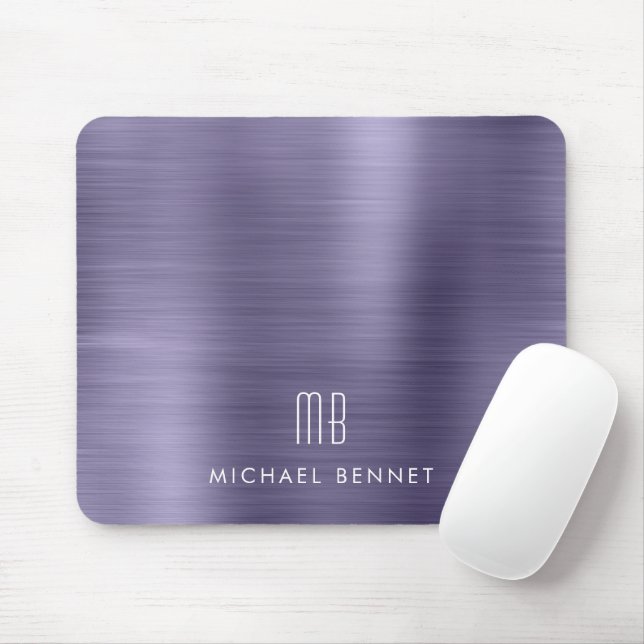 Elegant Purple Metallic Monogram Name Mouse Mat (With Mouse)