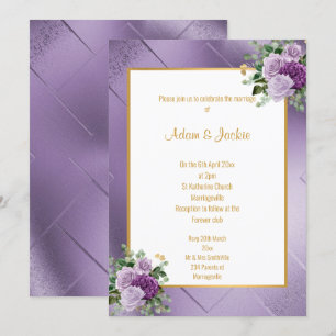 ELEGANT PURPLE METALLIC ROSE EUCALYPTUS WEDDING INVITATION