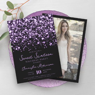 Elegant Purple Midnight Glam Photo Sweet 16 Invitation