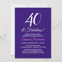Elegant Purple Minimalist 40 and Fabulous Birthday