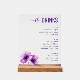 Elegant Purple Minimalist Beverage Menu Acrylic Sign