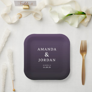 Elegant Purple Minimalist Names Paper Plate