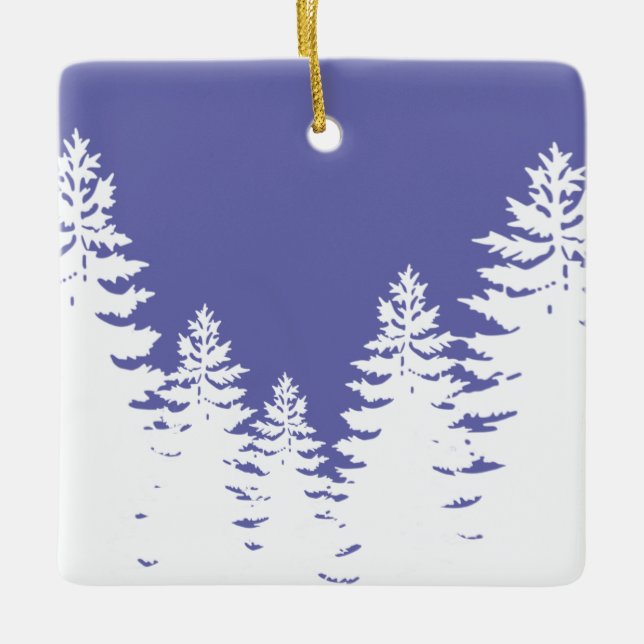 Elegant purple Minimalist pine tree silhouette Ceramic Ornament (Front)