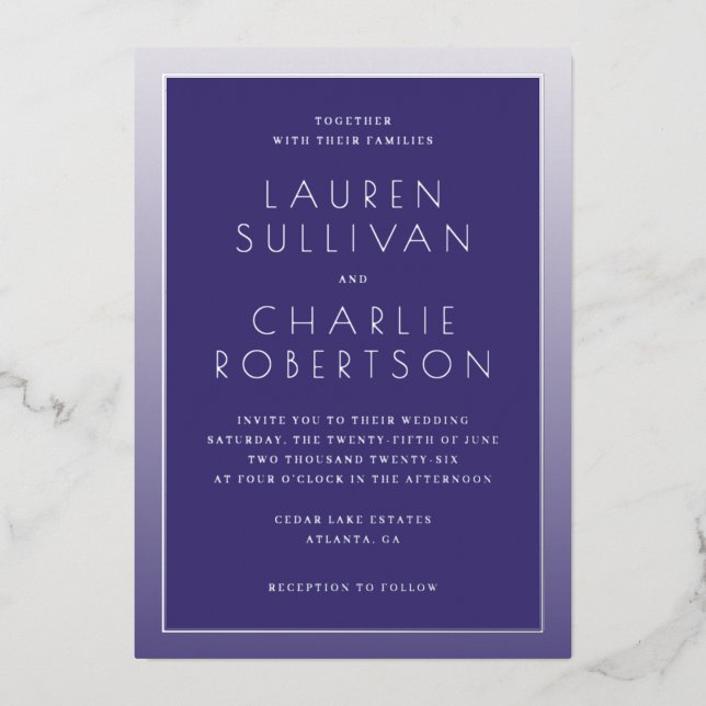 Elegant Purple Minimalist Wedding Invitation (Front)