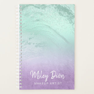 Elegant purple & mint glitter marble makeup artist planner