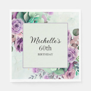 Elegant Purple Mint Green Floral 60th Birthday Napkin