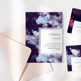 Elegant Purple Modern Brush Stroke Wedding Invitation