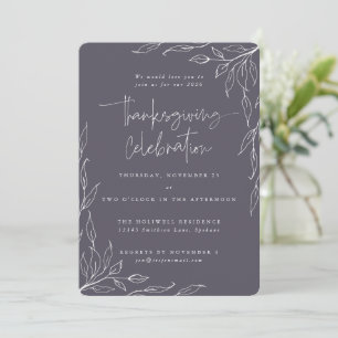 Elegant Purple Modern Leaf Motif Thanksgiving Invitation