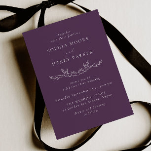 Elegant Purple Modern Line Art Wedding Invitation