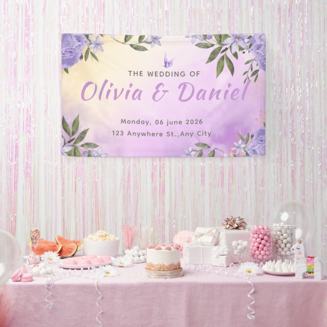 Elegant Purple Modern Minimalist Wedding Banner (Party)