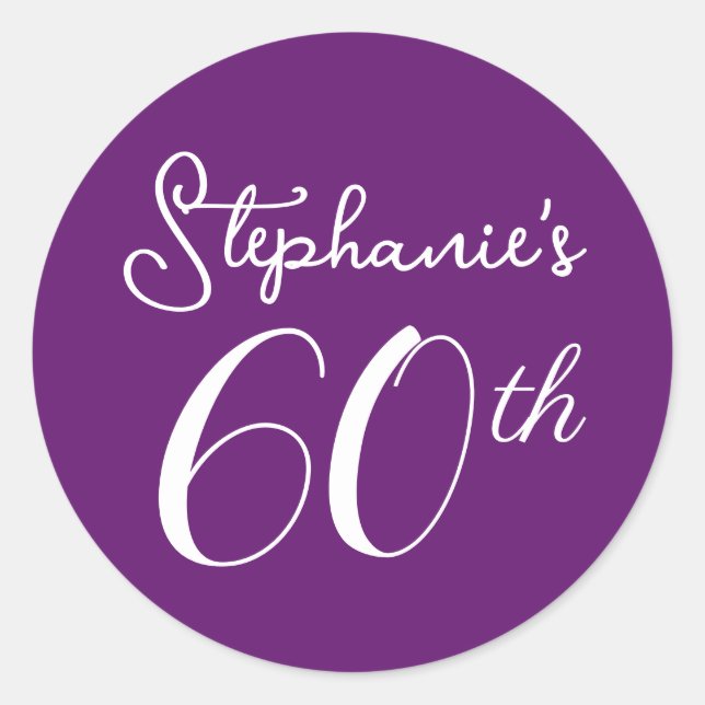 Elegant Purple Monogram 60th Birthday Party Classic Round Sticker (Front)