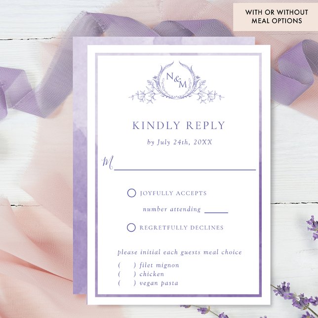 Elegant Purple Monogram and Watercolor RSVP Card (Creator Uploaded)