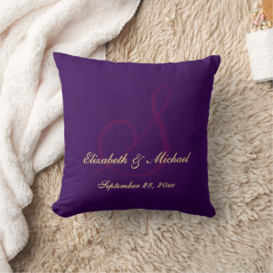Elegant Purple Monogram Bride Groom Wedding Pillow