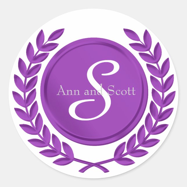Elegant Purple Monogram Envelope Seal Stickers (Front)
