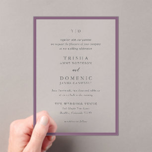 Elegant Purple Monogram Modern Wedding Acrylic Invitations