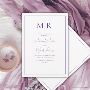 Elegant Purple Monogram Modern Wedding Invitation