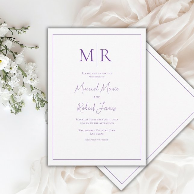 Elegant Purple Monogram Modern Wedding Invitation (Creator Uploaded)