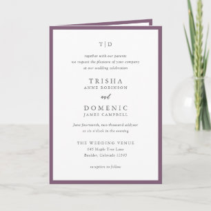Elegant Purple Monogram Modern Wedding Invitation