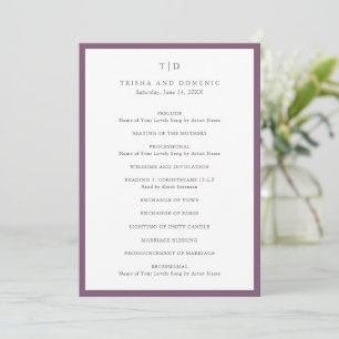 Elegant Purple Monogram Modern Wedding Programme