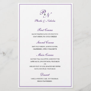 Elegant Purple Monogram Traditional Wedding Menu