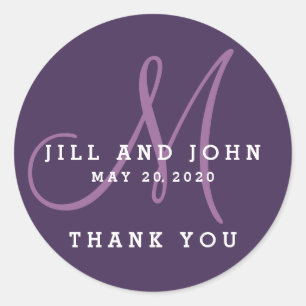 Elegant Purple Monogram Wedding Favour Sticker