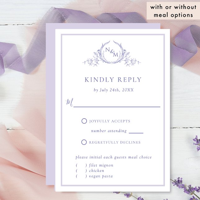 Elegant Purple Monogram With/ Without Meals RSVP (Creator Uploaded)