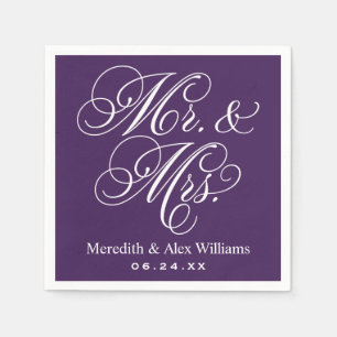 Elegant Purple Mr and Mrs Script Wedding Napkin