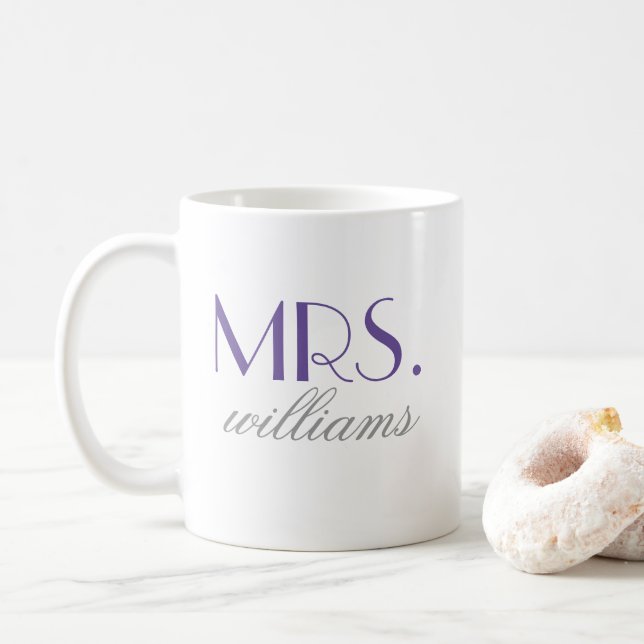 Elegant Purple Mrs Wedding Monogram Coffee Mug (With Donut)