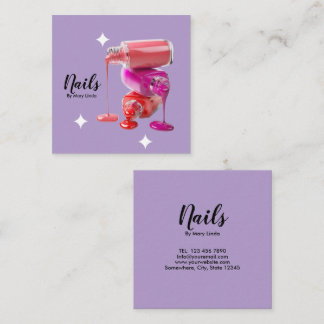 Elegant Purple Nail Technician Square Business Card