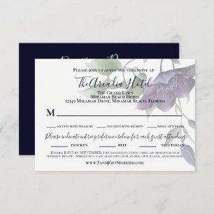 Elegant Purple Navy Blue Cream Reception Dinner RSVP Card