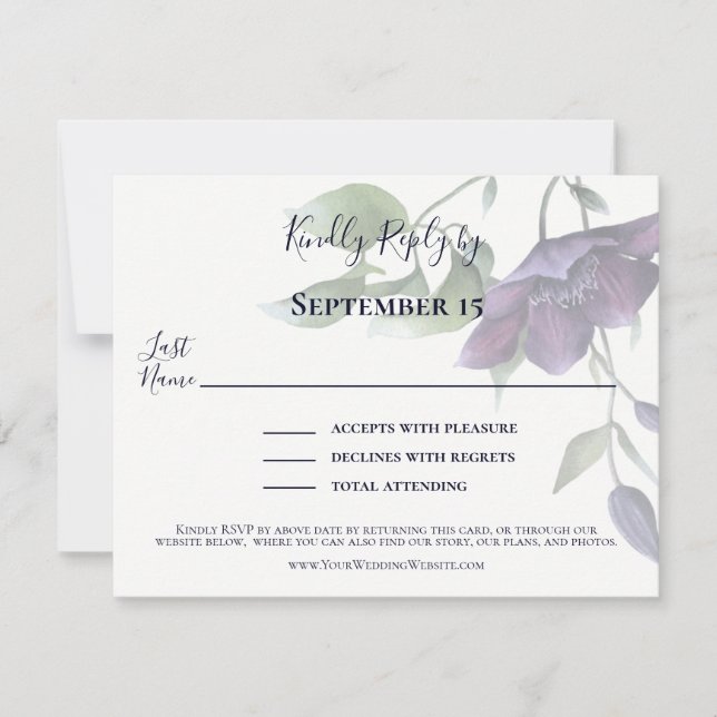 Elegant Purple Navy Blue Cream Reception RSVP Card (Front)