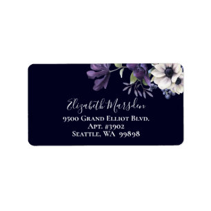 Elegant Purple Navy Blue Floral Dark Label