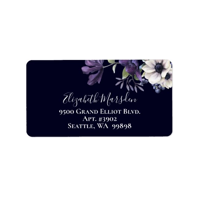 Elegant Purple Navy Blue Floral Dark Label (Front)