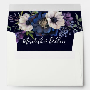 Elegant Purple Navy Blue Floral Wedding Envelope