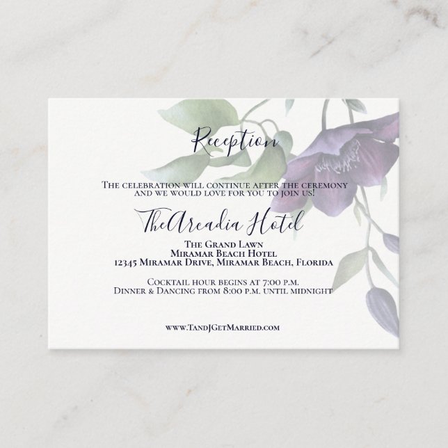 Elegant Purple Navy Blue Reception Invitation (Front)