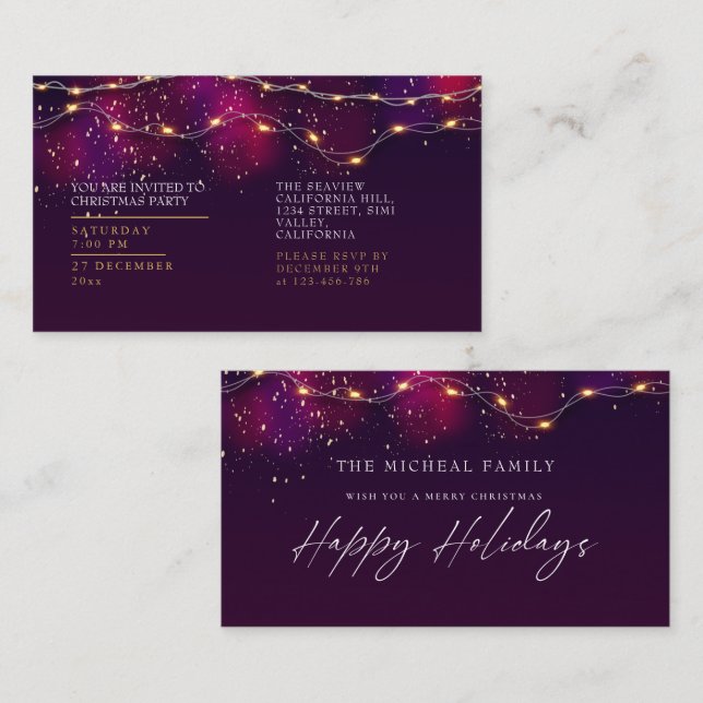 Elegant Purple Neon Holly Personalised Christmas Enclosure Card (Front/Back)