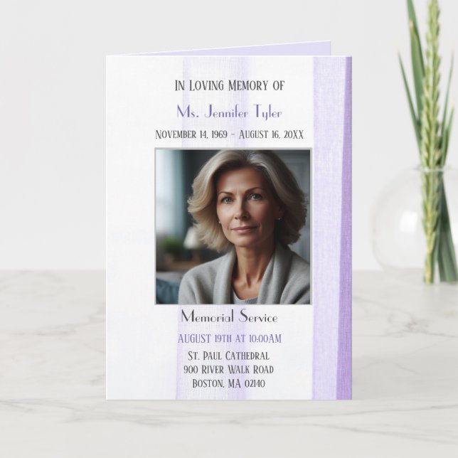Elegant Purple Obituary  Bereavement Service  Programme (Front)