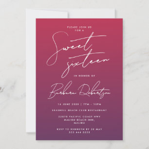 Elegant Purple Ombre Script Sweet Sixteen Invitation