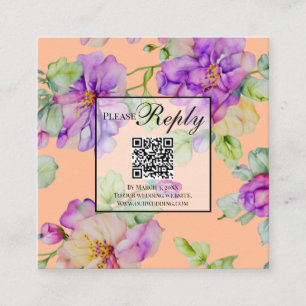 Elegant purple orange watercolor floral QR code Enclosure Card