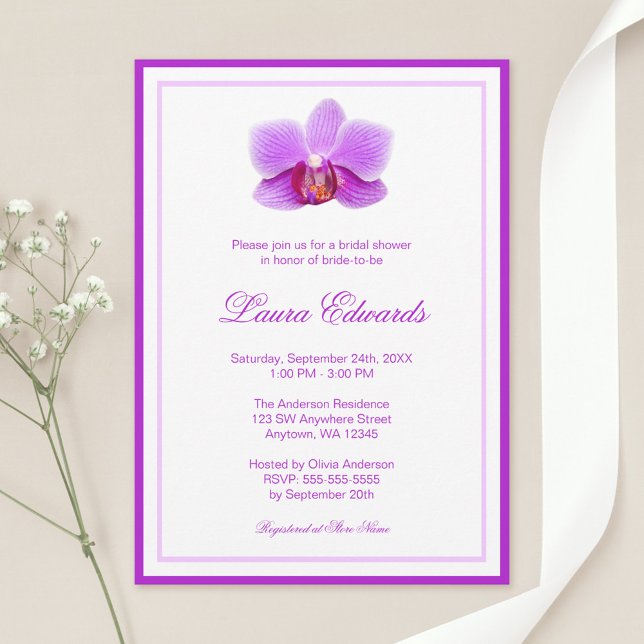 Elegant Purple Orchid Bridal Shower Invitation (Creator Uploaded)