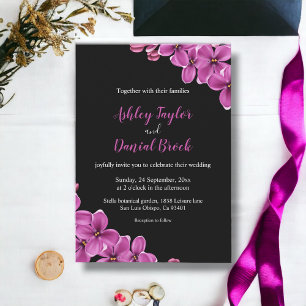 Elegant Purple Orchid Flower Black Floral Wedding Invitation