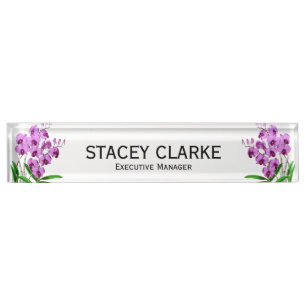 Elegant Purple Orchid Flower General Manager Nameplate