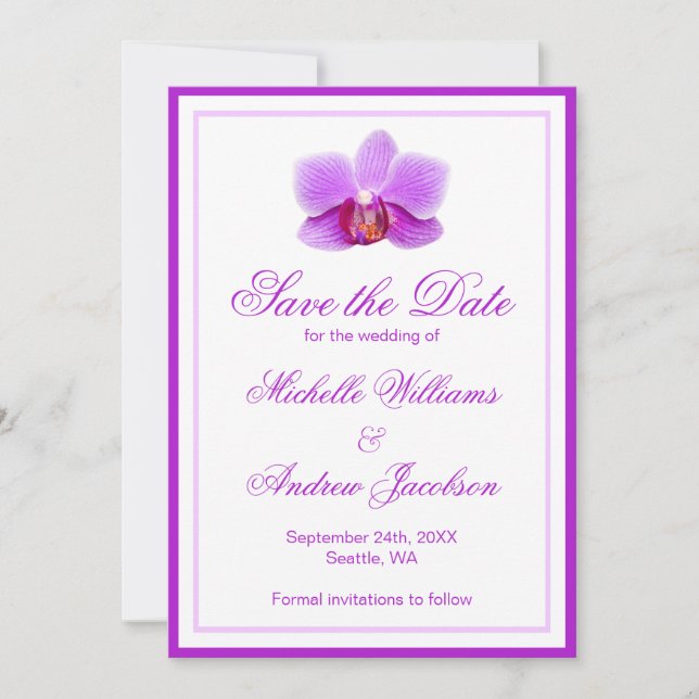 Elegant Purple Orchid Save the Date Announcement (Front)