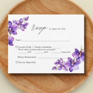 Elegant Purple Orchid script wedding RSVP Card
